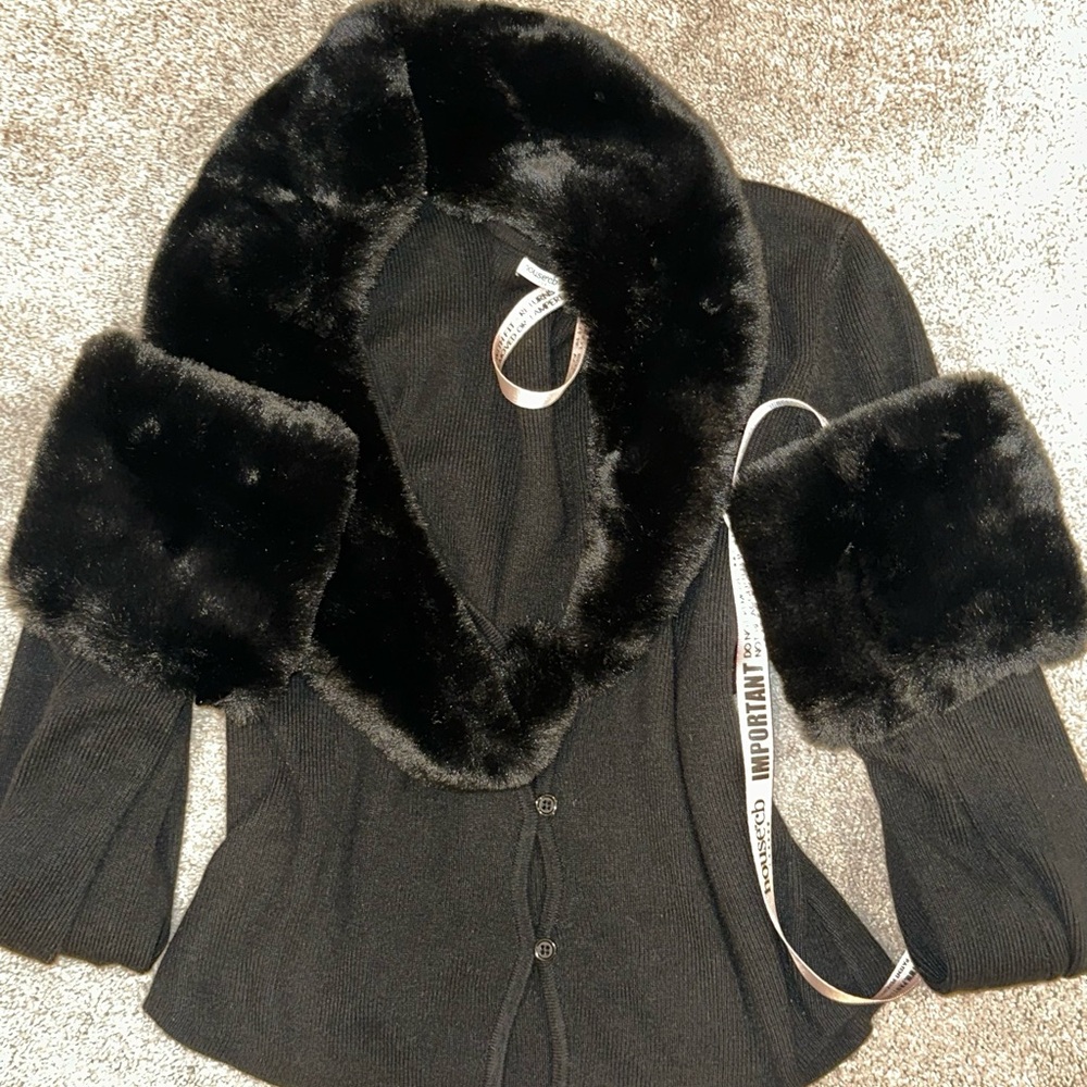 House of CB Blanche Crop Cardigan with Removable Faux Fur Trim